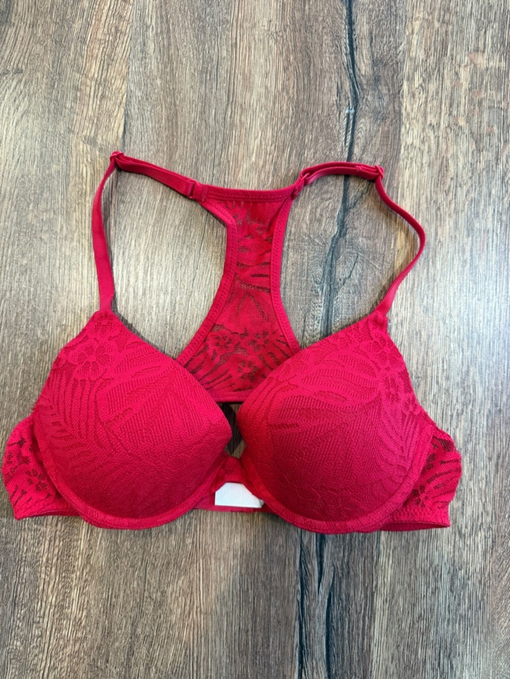 PINK Victoria's Secret Red Lace Racerback Push-Up Bra